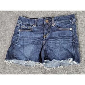 American Eagle Denim Shorts Stretch‎ Frayed Hem Dark Wash Casual Summer Sz 6